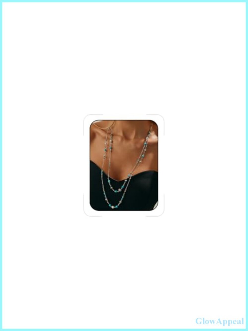 Western Turquoise Beaded Layered Necklace Boho Double Strand Statement Sweater